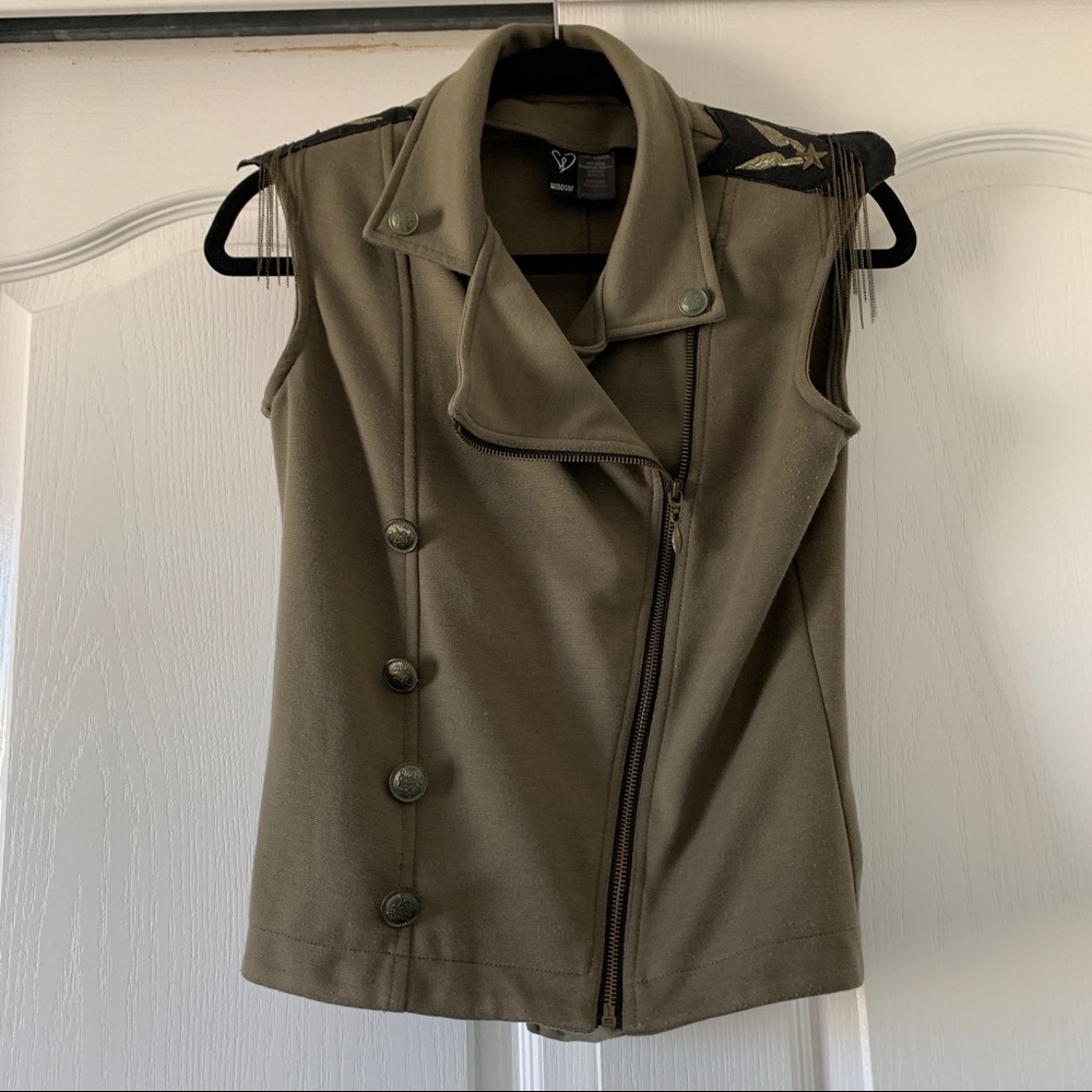 WINDSOR Green Military Inspired Sleeveless Embellished Vest